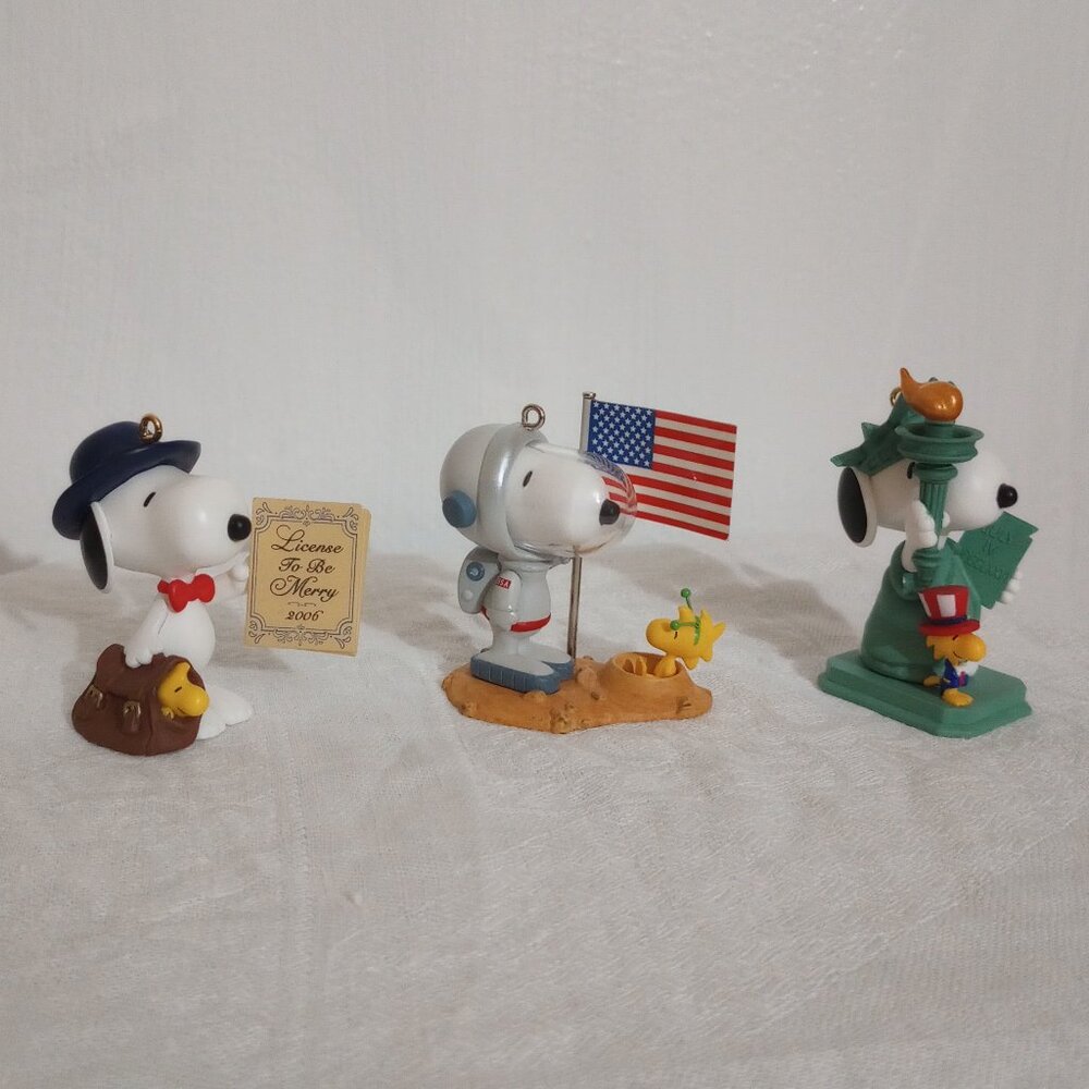 3 Hallmark Spotlight on Snoopy Ornaments, Years 2006, 2007, and 2008, Pre-Owned